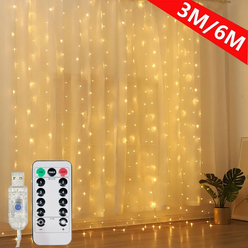 

Светодиодная гирлянда-штора USB с пультом ДУ, 8 режимов, для праздников, свадеб, декора дома и спальни, к Ид Мубараку