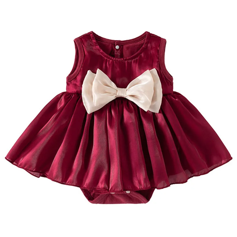 

Summer Infant Girl Clothes Korean Cute Bow Sleeveless Mesh Red Bodysuits & One-Pieces Jumpsuits Newborn Items Baby Clothing B101