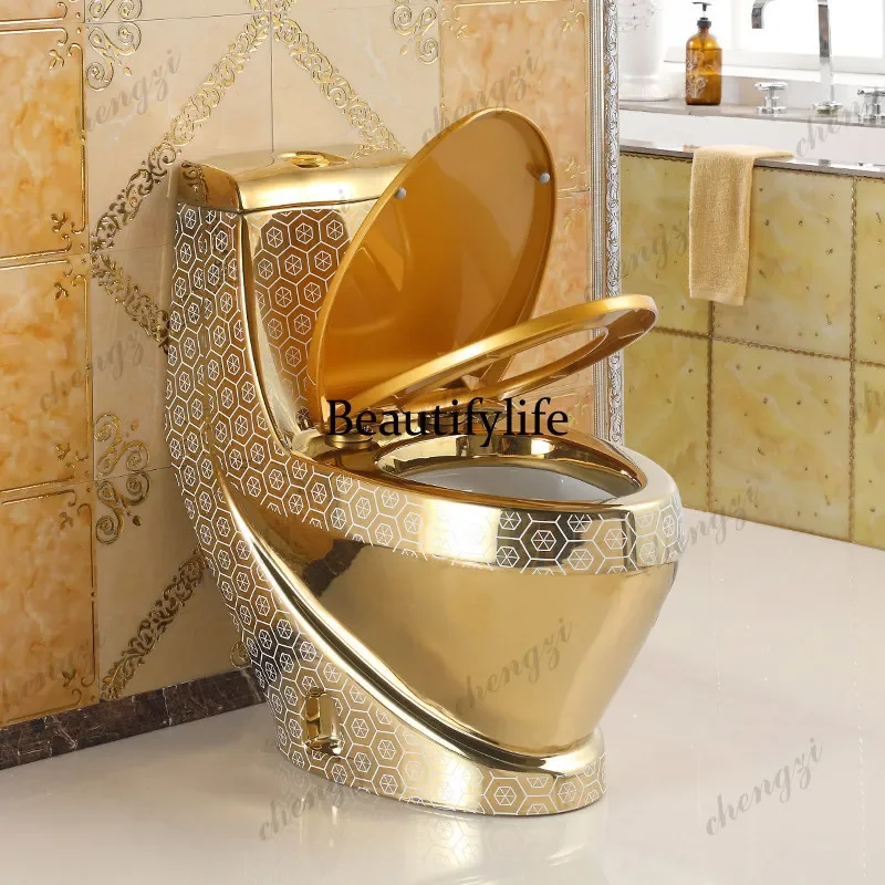 N138Household flushing golden toilet, water-saving, silent and deodorant European style, creative personalized ceramic toilet