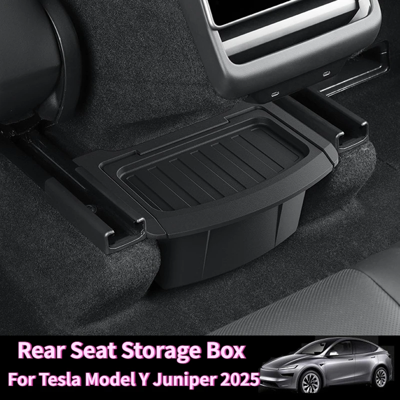 

Rear Center Console Storage Box for Tesla Model Y Juniper 2025 TPE Organizer Box with Cover Trash Can Under Seat Car Accessories