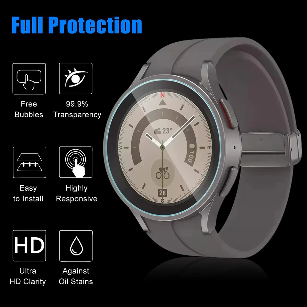 1-5PCS Tempered Glass for Samsung Galaxy Watch 5 Pro 45mm Waterproof Tempered Screen Protector Film for Watch 4/5 40mm/44mm