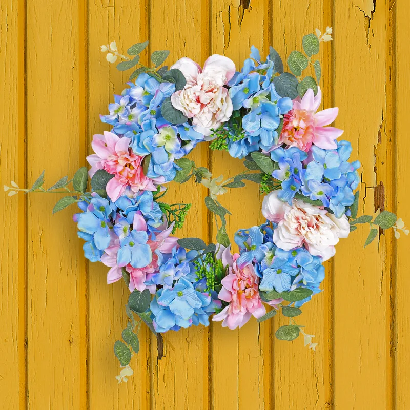 2024 Spring Blue Pink White Embroidery Flower wreath Cross border Hot Selling Simulation Flower Decoration Outdoor Courtyard Wed