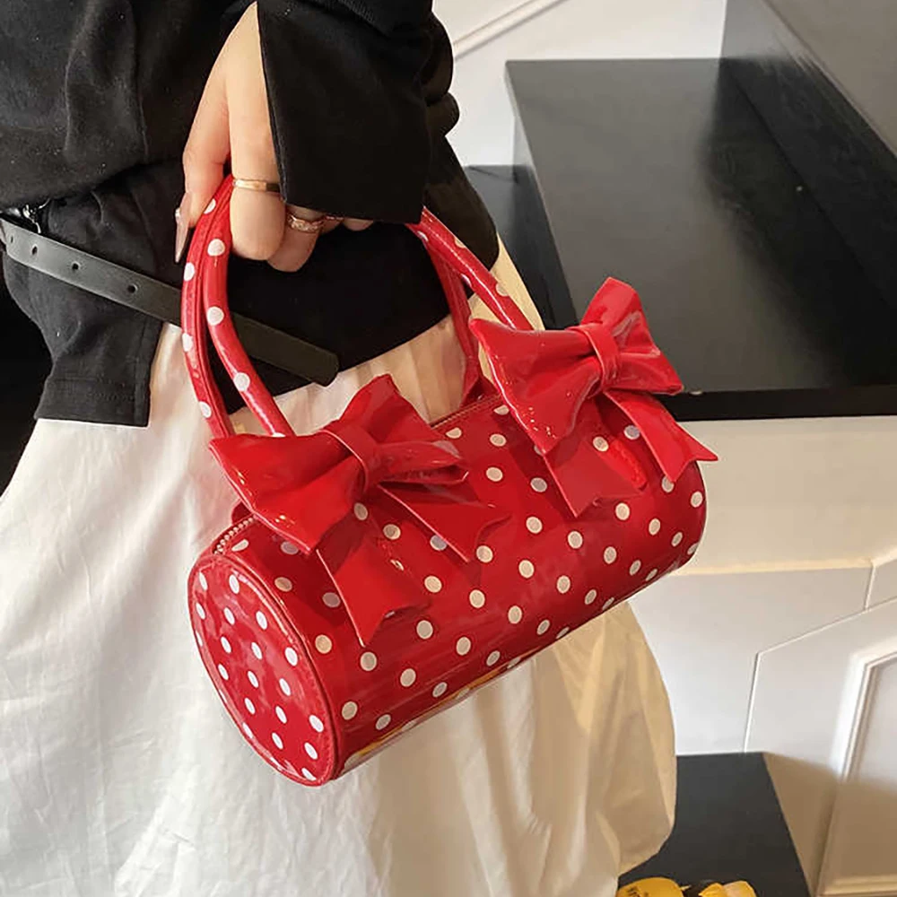 

Fashion Red Polka Dots Handbags for Women Wedding Party 2025 New Barrel-shaped Hand-held Crossbody Bag Lady Luxury Shoulder Bags