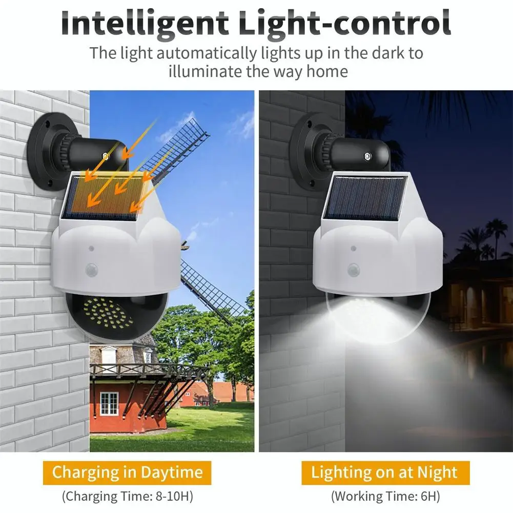 Simulação câmera Solar Flood Light com sensor de movimento, controle remoto, impermeável LED Bright Security Lights para jardim ao ar livre