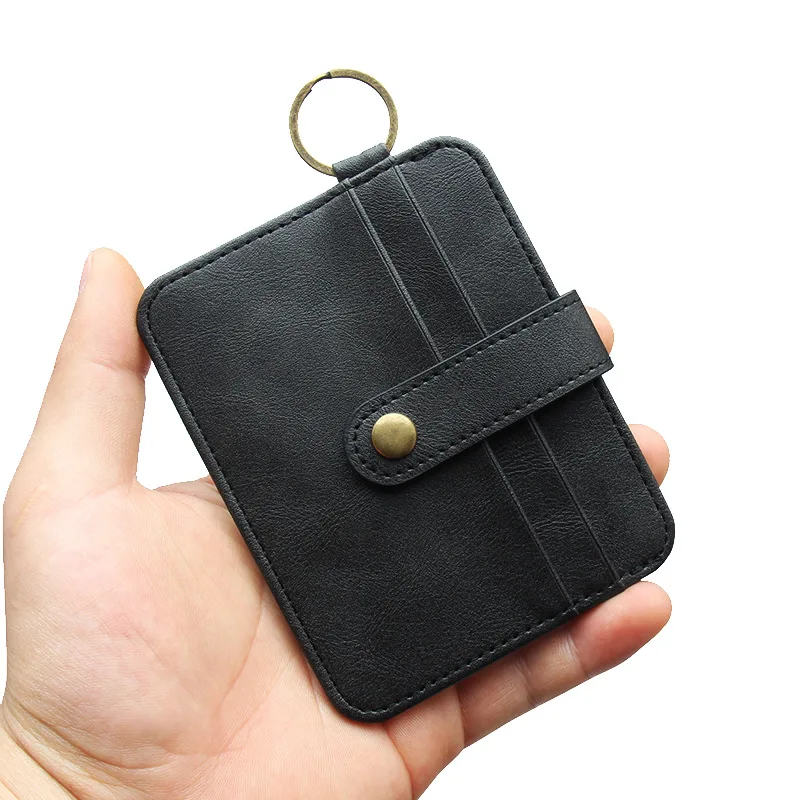 

Anti RFID Mini Credit Card Holder With Buckle Driver's License Slot Men Thin ID Bag Women Small Wallet Key Circle Ring