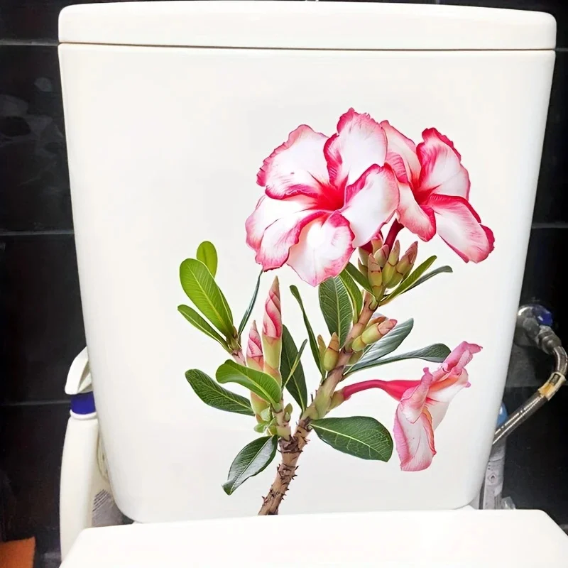 

MT1480# Vibrant Hibiscus Flower Toilet Sticker - Waterproof Self-Adhesive Bathroom Decor, Wall Art with Pink & White Floral