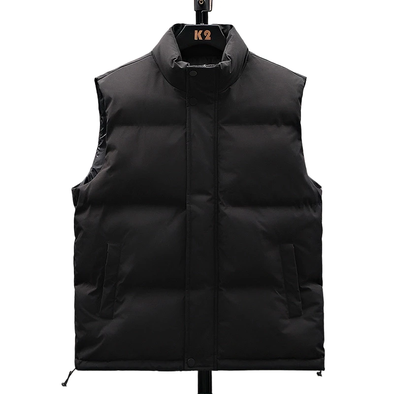 

Solid Color Thick Down Cotton Vest Men New Puffer Sleeveless Coats Autumn Winter Casual Waistcoat Men Warm Cotton Vest Jacket