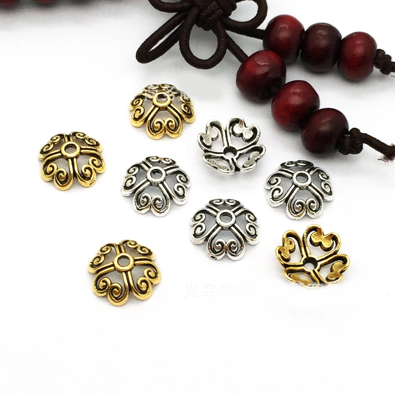 30-50pcs/lot Vintage Mix 8 mm Hollow Flower Spacer Beads Caps Handmade Beads Spacer Accessories DIY Beads For Jewelry Making