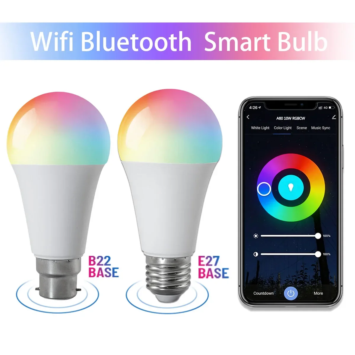 1-10PCS Dimmable E27 B22 RGB 10W Smart LED Bulb Tuya WiFi Colorful AC110V 220V Light APP Alexa Google Home Alice Voice Control