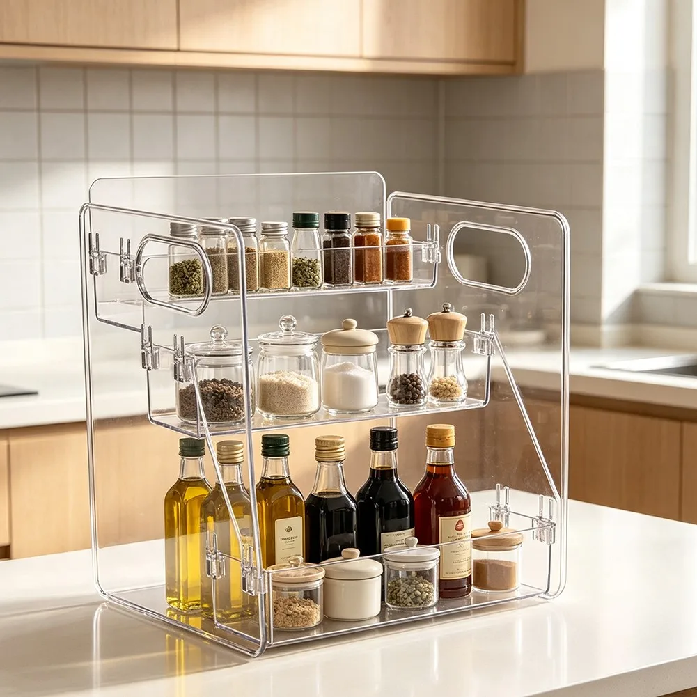 Supplement Organizer 3 Tier Transparent Rack for Vitamins Medications Kitchen Bathroom Countertop Clutter Reduction