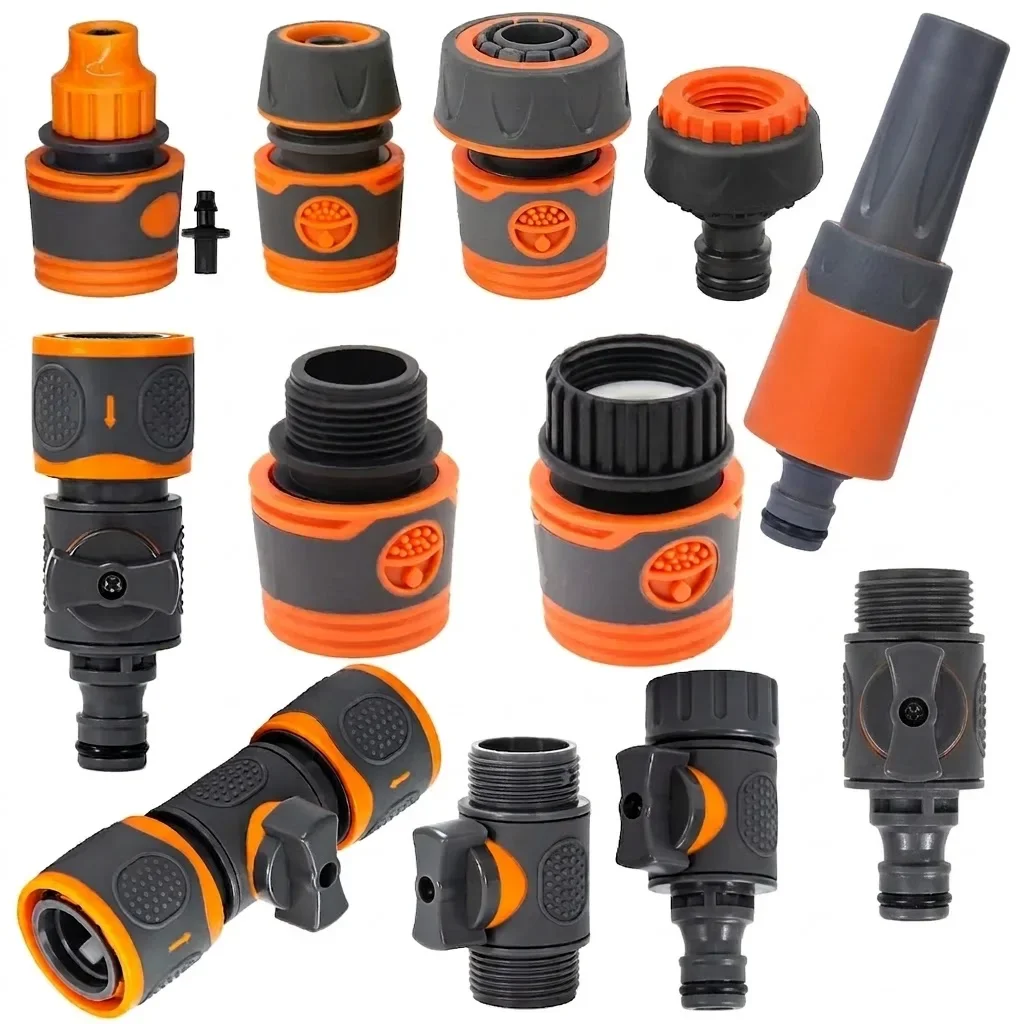 Plastic Rubber Coupling Adapter 1/4 3/8 1/2 3/4 Inch Hose Coupler Shut Off Valve Quick Connecter For Pipe Tubing Irrigation