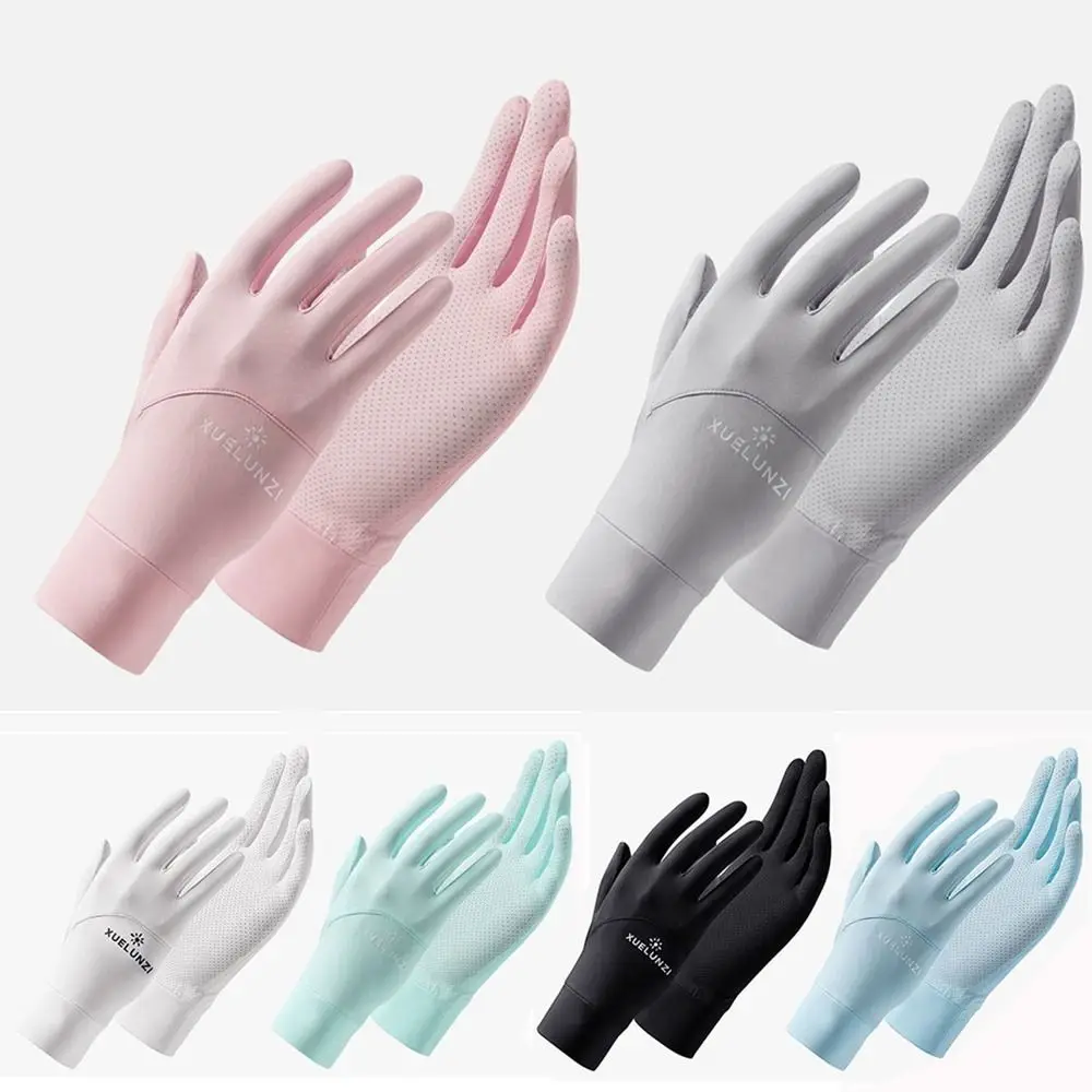 Guantes finos de protección solar para mujer y niña, manoplas Anti-UV de seda de hielo elásticas a la moda, resistentes al deslizamiento para pantalla táctil, ciclismo y conducción