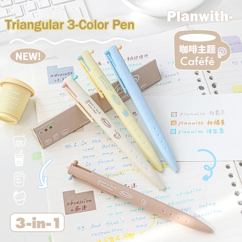 

Planwith 3in1 Multifunction Pen,Multiple color Ins Aesthetics Anti-slip grip Signing Pen For Writing Highlighting and Journaling