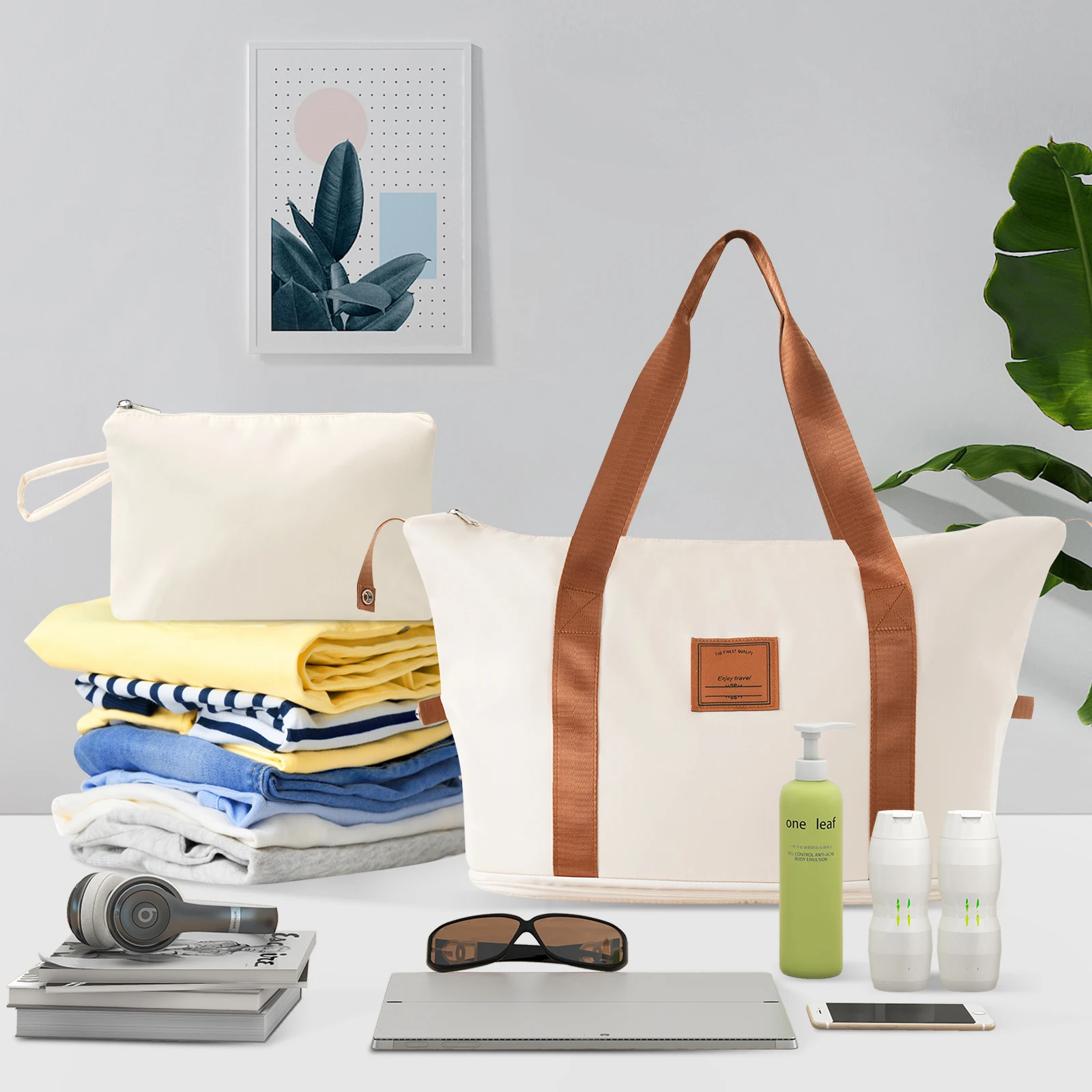 20インチのファッショントロリースーツケース、スピナー付き、ダッフルバッグ1個とトイレタリーバッグ1個付き、週末や長距離旅行の機内持ち込み用ケース