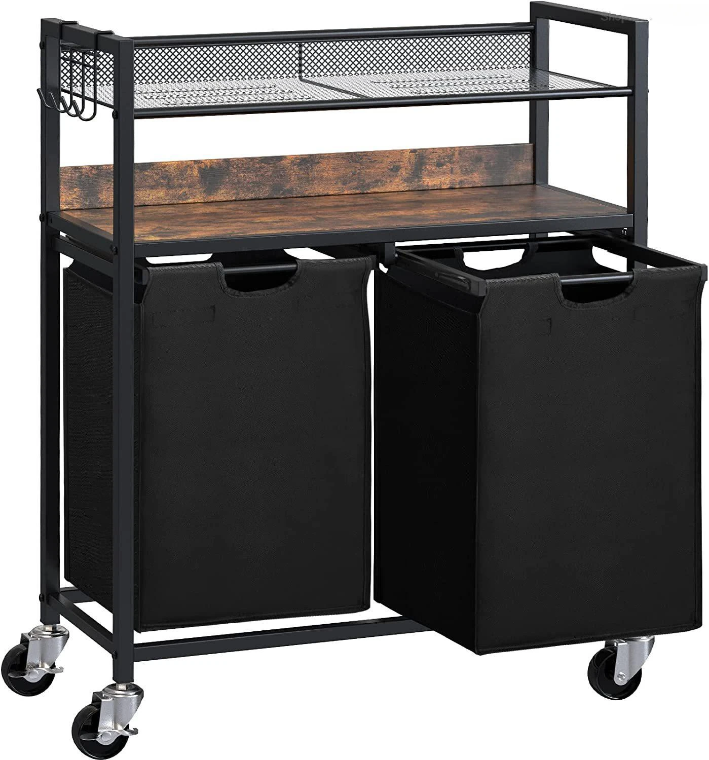 Double Layer Dirty Clothes Basket Oxford Cloth 600D Cloth Sleeve Wheeled Trolley Laundry Cart Can Be Moved and Removed