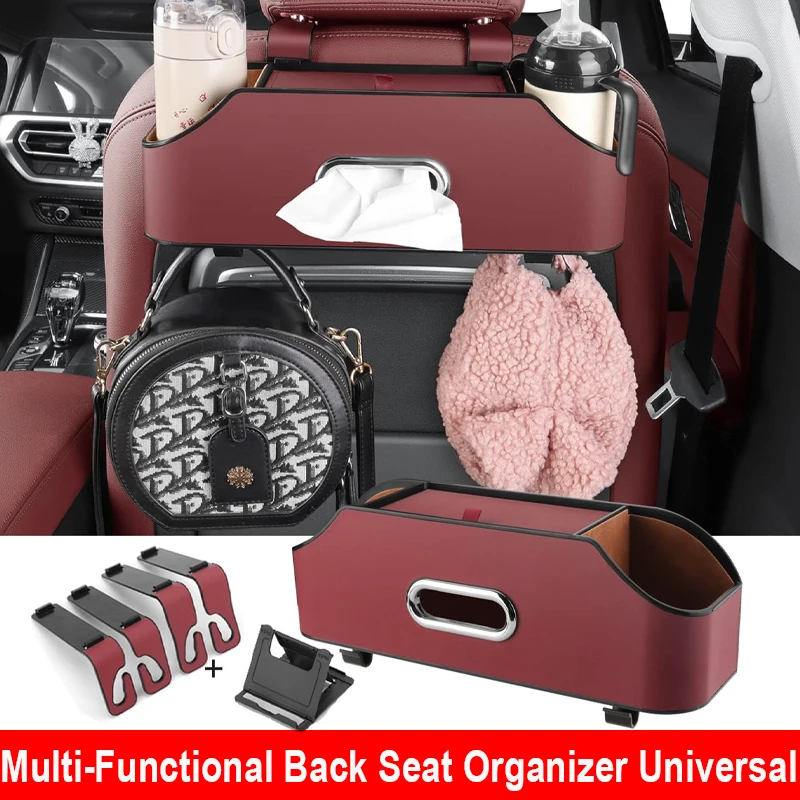 Multi-Functional Back Seat Organizer w/ 2 Drink Cup Holder Tissue Box Storage Hook Universal For Honda Mercedes Benz VW BMW