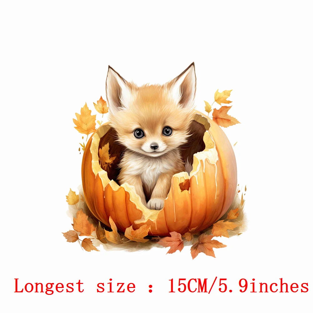 15cm Kids Pumpkin Animals Cat Dog Giraffe Iron On Heat Transfer Sticker For Clothes Pinted Vinyl Thermal Washable T-Shirt Decal