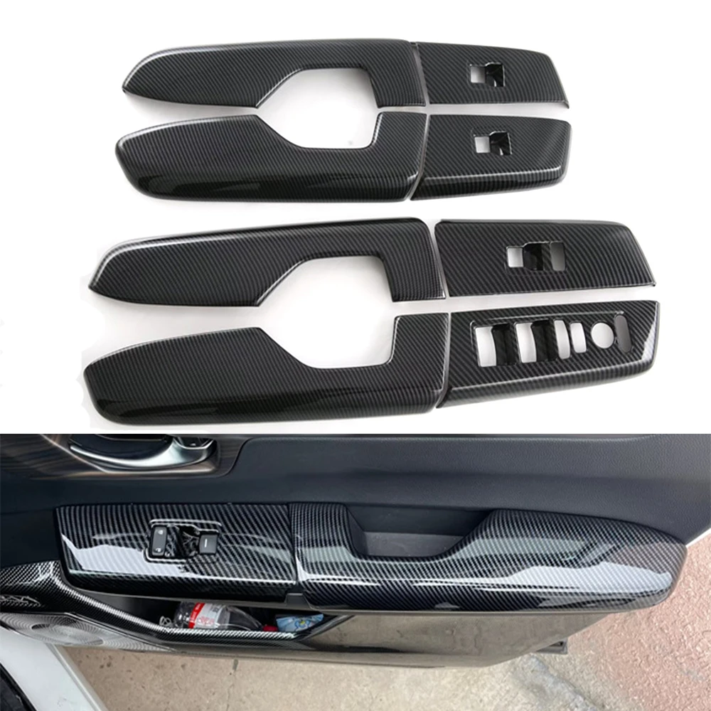 ABS Carbon Fiber Style Car Door Armrest Window Lift Switch Panel Cover Stickers For Honda CRV CR-V 2023 Left Hand Drive