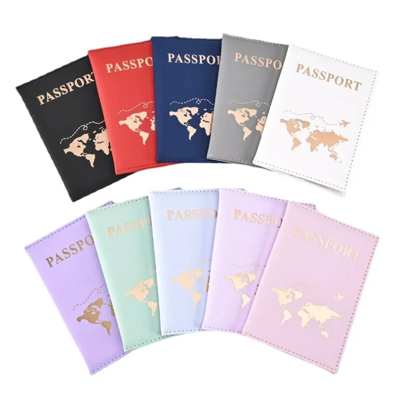 Women Men Travel Passport Holder Case Letter Print ID Card Passport Holder Wallet Clip Bags PU Leather Passport Protective Cover