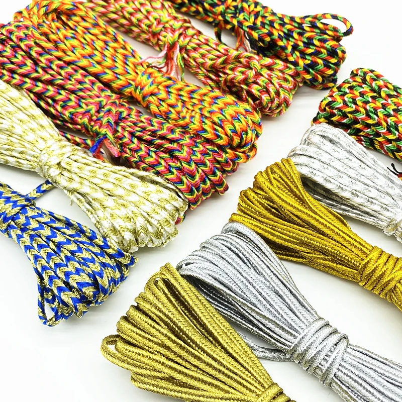 5 Yards 4mm Gold Thread Color Rope Bracelets Cord Chinese Knot Macrame  Bracelet Braided String Tassels Beading 