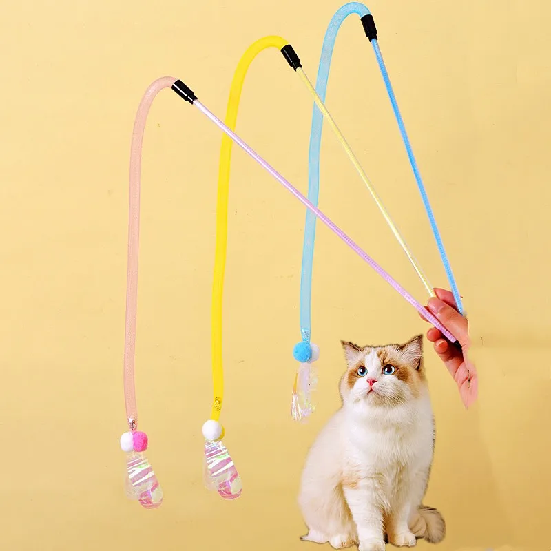 

Cat Toy Dragonfly Cats Teaser Stick Cat Toys Interactive Elastic Net Sticks Cats Toys with Bell Wool Ball Teasing Kitten Toy