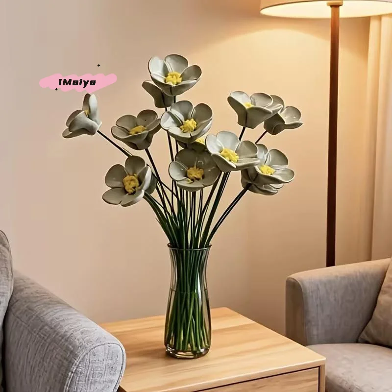 M-6/8/10pcs Ceramic Artificial Flowers Forget-me-not Floral Never Fading Eternal Flowers Home Decor Bringing Beauty And Hope