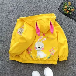 New Autumn Jacket Girls Cartoon Kitten Hooded Coat Spring Children's Fashion Casual Loose Zipper Baseball Clothing Outerwear