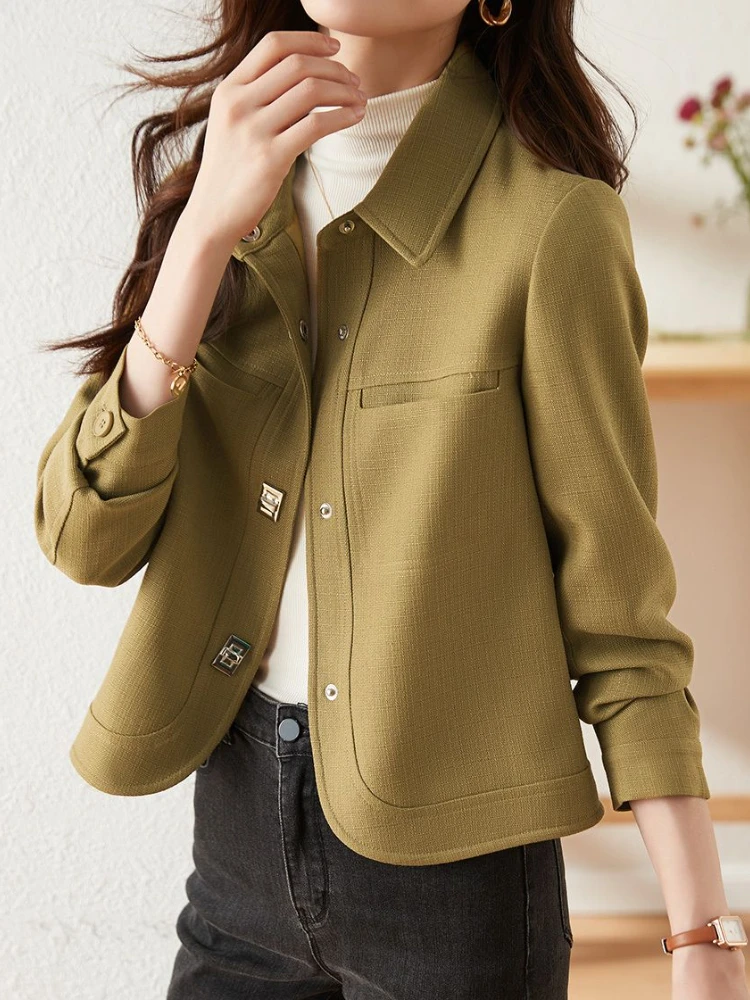 Fashion Korean Jackets Slim Versatile Temperament Vintage Short Coat Women Casual Solid Color Autumn New Metal Lock Jacket Women