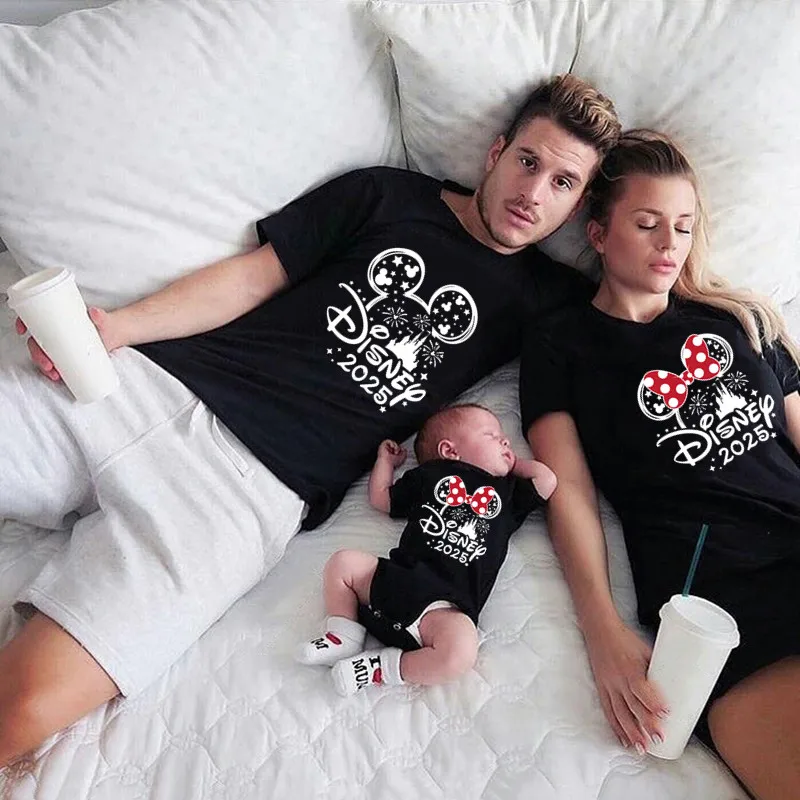 2025 Disney Trip Mickey Minnie Mouse Family Matching Shirts Cotton Dad Mom Bro Sis Kids T Shirt Baby Rompers Matching Clothes