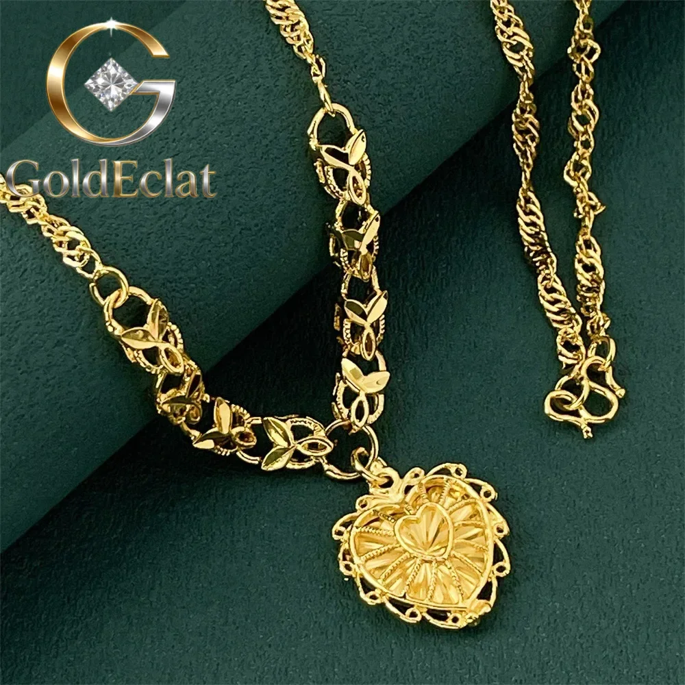 

Золотой кулон-сердце GoldEclat класса люкс из чистого золота 9999 пробы (24K), полый, в форме персикового сердца, легкий, роскошный, брендовый, на цепочке