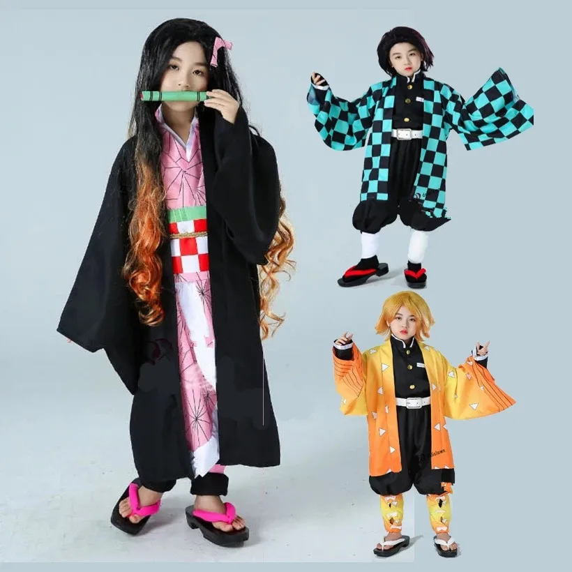 Bambini Cosplay Anime Demon Slayer Kimetsu no Yaiba Kamado Nezuko Costume Cosplay bambini Kimono Costume di Halloween per bambini ragazze ragazzi