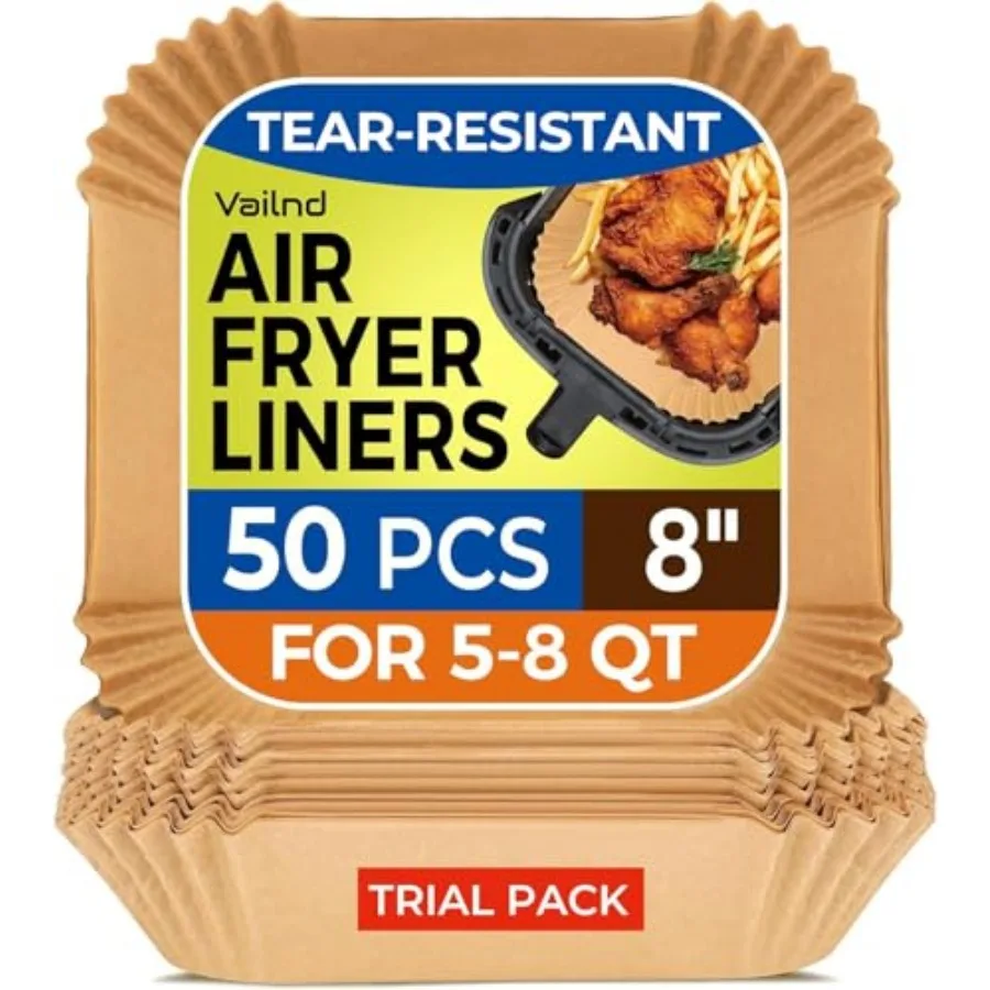 

Air Fryer Paper Liners, 50 PCS Air Fryer Liners Disposable, 8" Square Baking Liner for 5-8 qt Airfryer Basket, Non-stick and Oi