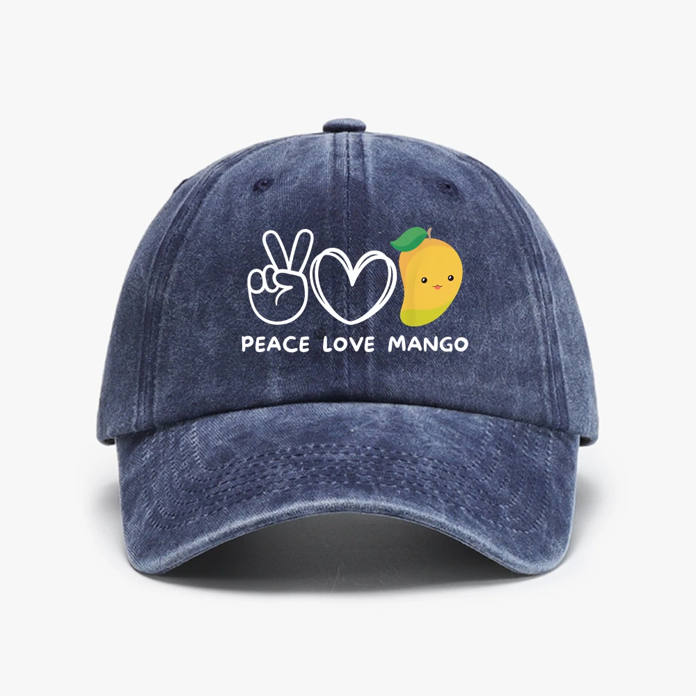 Peace Love Mango Retro Mango Lover Fruit Lover Baseball Cap Summer Style Adjustable Casual Washed Hats