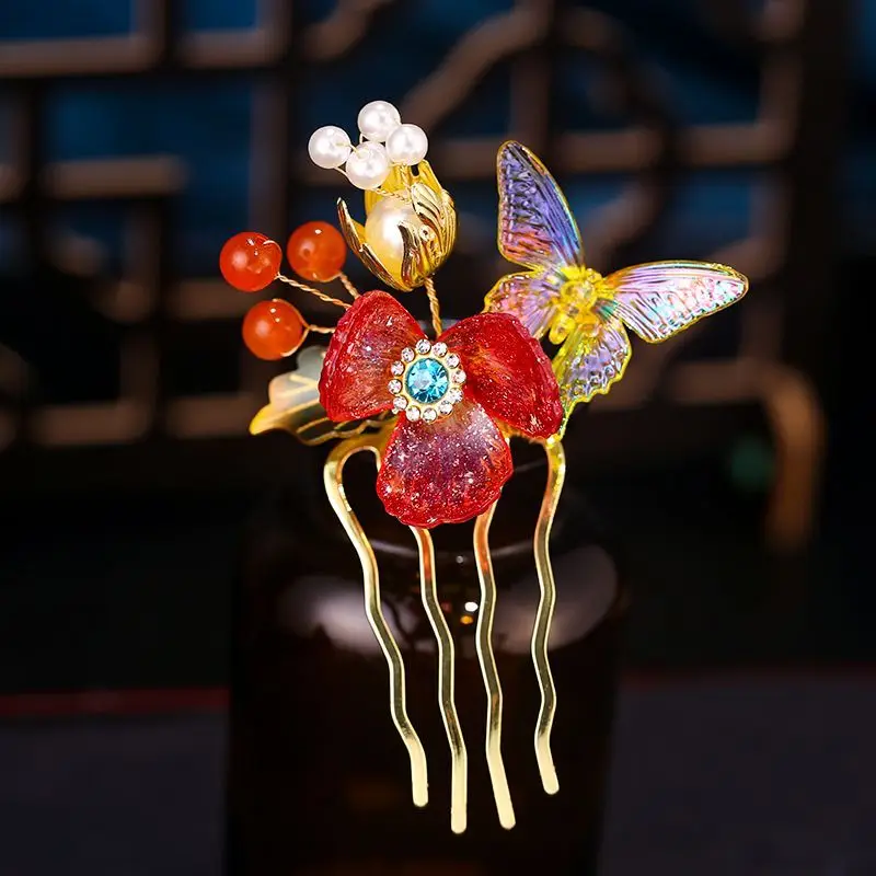 Bride Xiuhe Headdress Chinese Retro Colored Glaze Flower Hairpin High-end Dragon and Phoenix Jacket Hair Accessories New Style