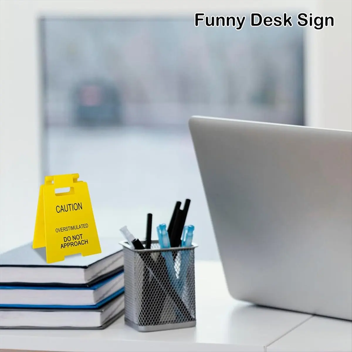 AT16 Funny Prank Gift Mini Caution Overstimulated Desk Sign for Coworkers Teammates Employees (2PCS)