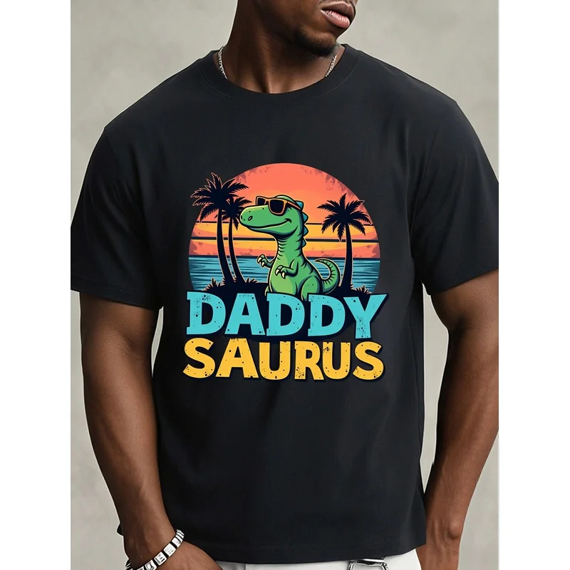 Men'S High-Quality T-Shirt, Fun 'Daddy Saurus Dinosaur' Printed Tee, Men'S Short Sleeve Shirt, Regular Casual Daily Top, Men'S S