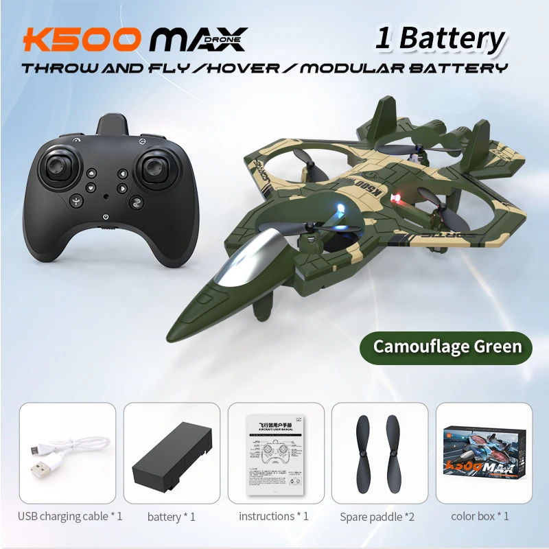 K500 MAX RC Vliegtuig Jager 2.4G Afstandsbediening Stunt Glider 360 °   Rollende vliegtuigjes van EPP-schuim met LED-verlichting voor kinderen