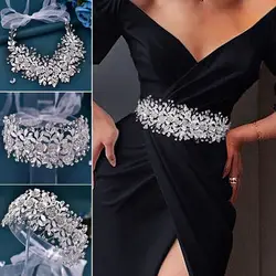 Charming Green Diamonds Belt Exquisite for Women for Bride Wedding Sash Belt Rhinestones Golden Belt Wedding Dress Belt