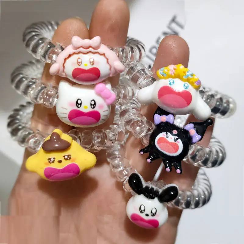 

2Pcs Kawaii Sanrio Anime Telephone Wire Hairpin Cute Hello Kitty My Melody Kuromi Cartoon Rubber Band Hair Accessories Gift Girl