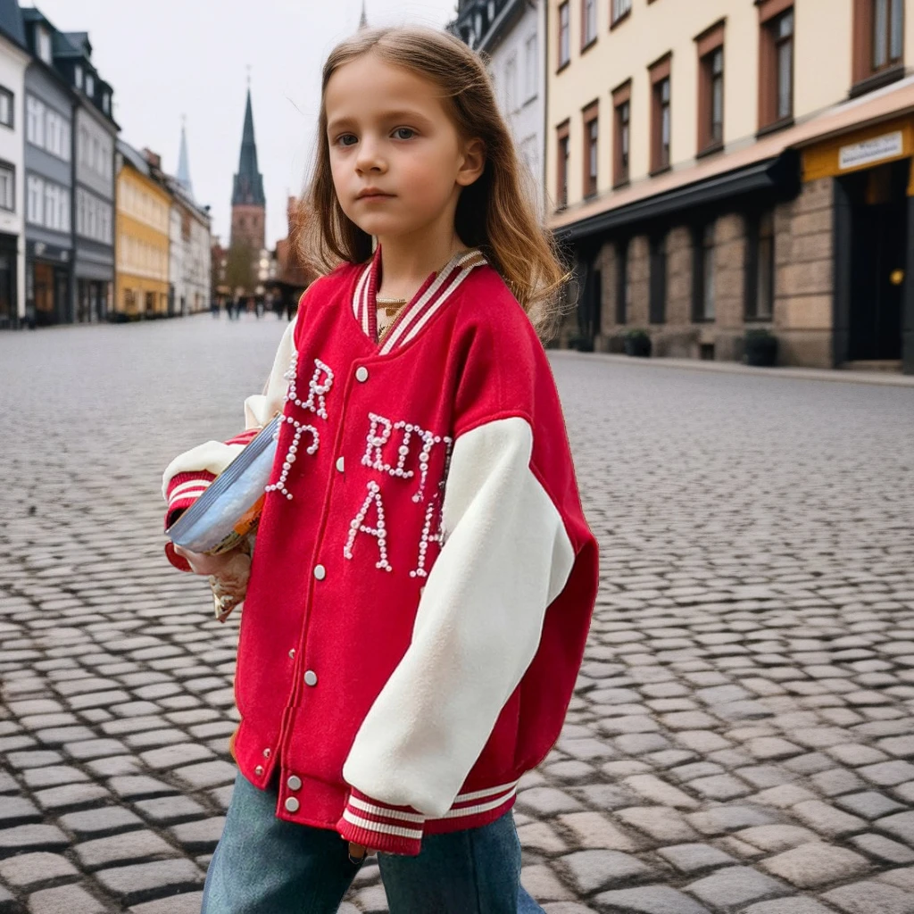 

Girls Baseball Jacket Winter Padded Coat Loose Oversized Sporty Top Trendy Outerwear for Teen Casual Kids Clothes 10 12 Years