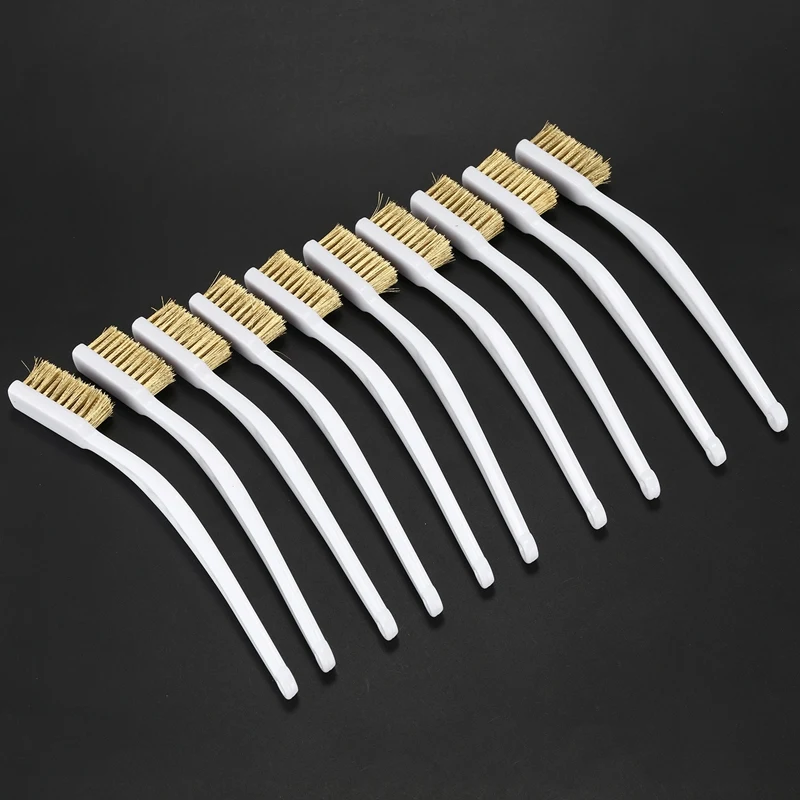 10 Pcs 6.9 "di Lunghezza di Plastica Bianco Maniglia Setola Spazzola di ottone metallo