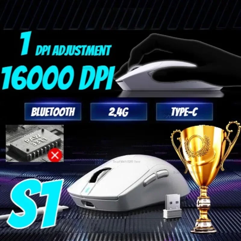 

500mAh NTC Protection Wireless Mouse 300IPS 16000DPI TTC Micro Switches 1000Hz 3-Mode Connection 60G Acceleration Gaming Mouse