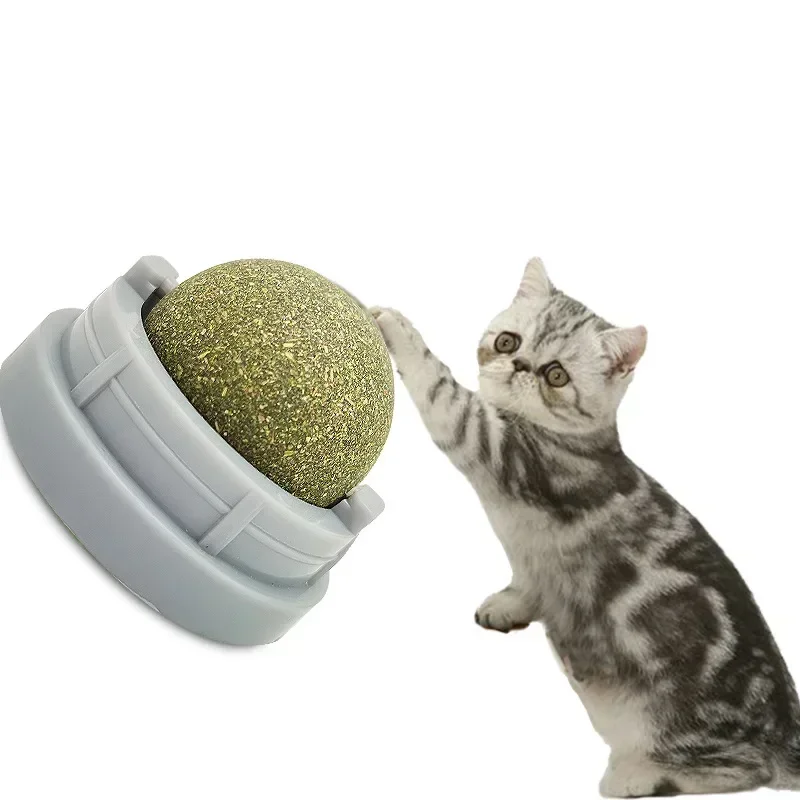 Bola adesiva de parede para gato, hortelã natural, promove a digestão, grama de gato, brinquedo para animais de estimação, melhora o apetite, bola de brinquedo giratória