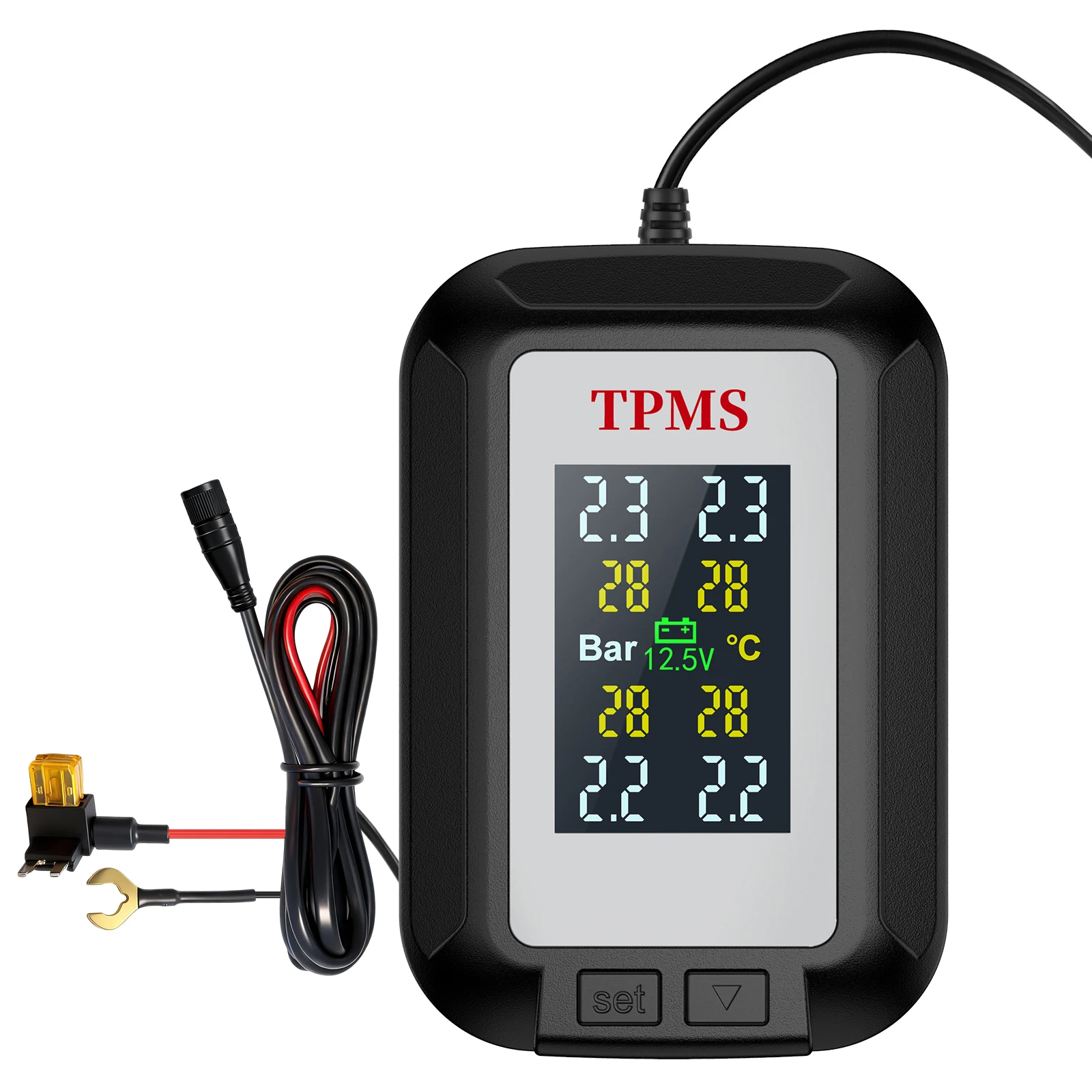 Wired Tire Pressure Monitor with Mobile Phone APP Display, USB Powered, ACC, External Tire Pressure Detection