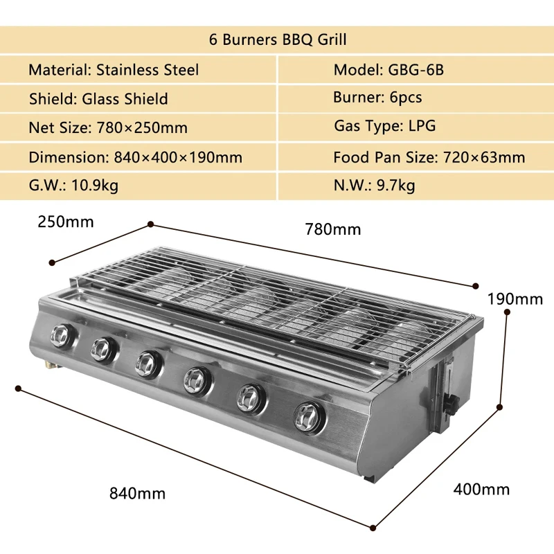 LPG BBQ Infrared Stove Stainless Steel Griddle Flat Top Grill Smokeless Roast Meat Food Gas Burners Oven Outdoors Glass Cover