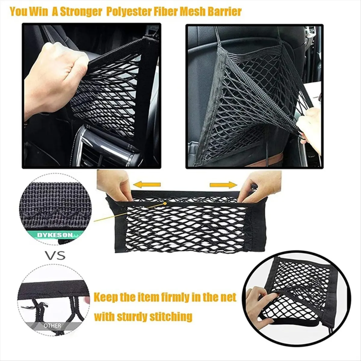ABJS Dog Car Net Barrier Pet Barrier with Mesh Organizer Baby Stretchable Storage Bag Universal for Cars