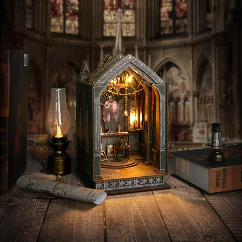 

Bookend Decoration Gothic DIY Wooden Book Nook Shelf Insert Miniature Kits Bookshelf Home