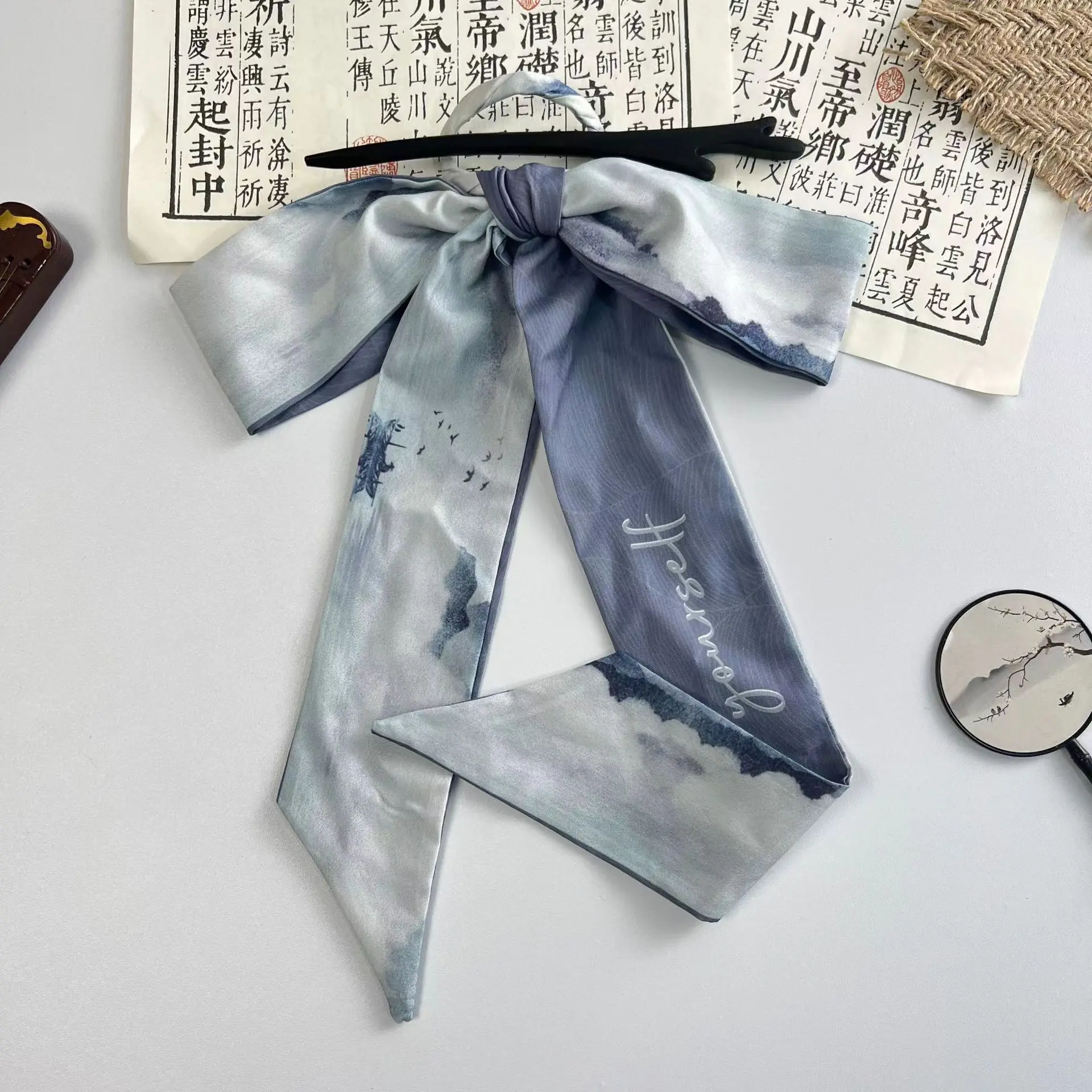 Mil caracteres hairpin fita bandana estilo chinês arco feminino hanfu headwear acessórios para o cabelo hairpin h2