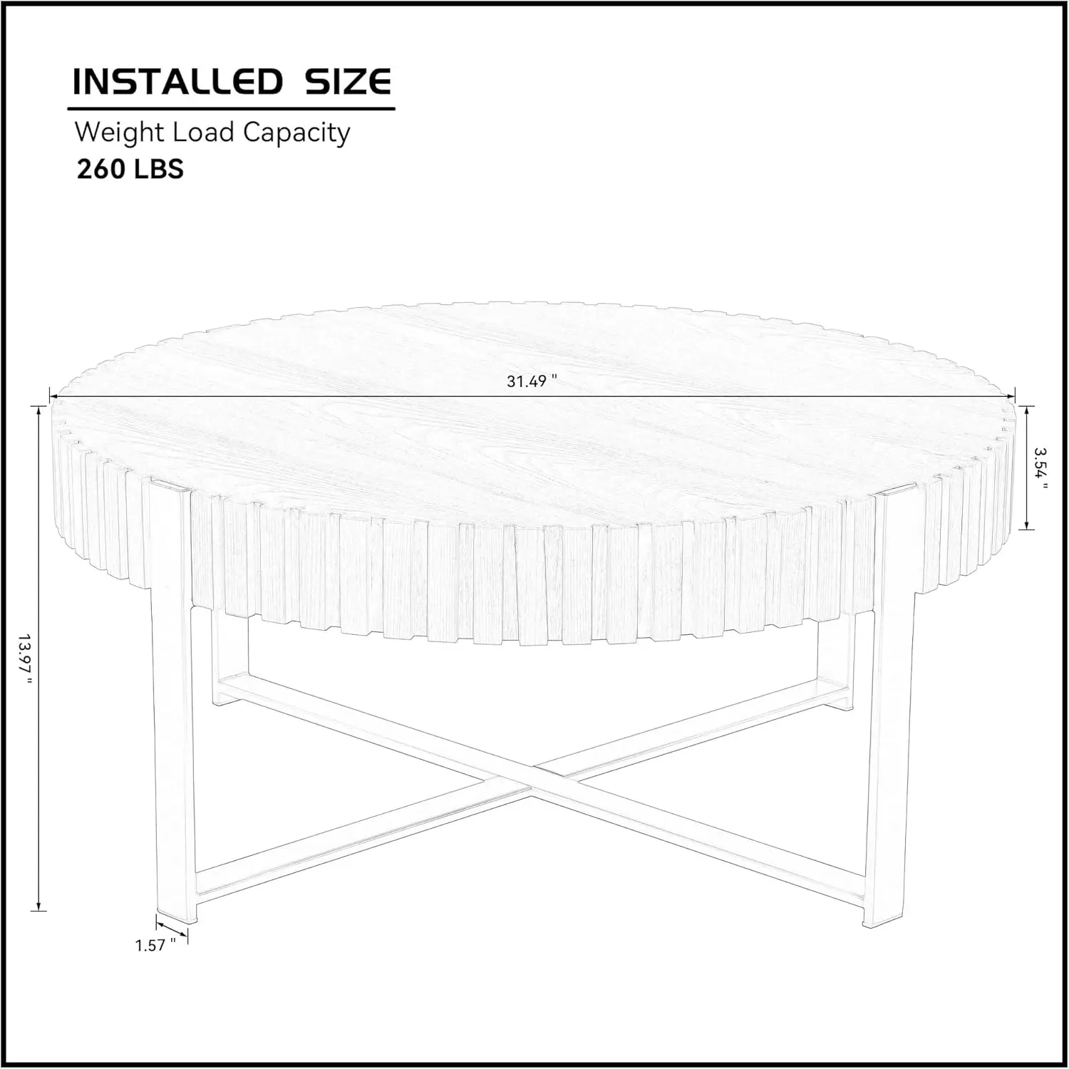 Mesa de centro redonda de 31,5 pulgadas para sala de estar, mesa de centro de tambor artesanal de madera maciza, mesa de centro de madera, acero inoxidable