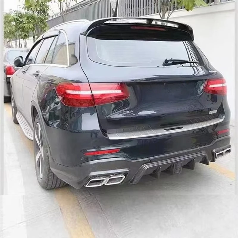 High-end Custom Body Kit For Old-to-New ConversionNew B Style GLC260 GLC300 Carbon Fiber Rear Diffuser & Bumper Lip With Exhaust